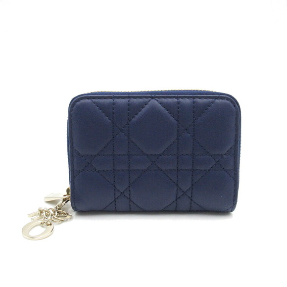 Dior Lady Dior Medium Wallet Coin Case Lambskin Navy Blue - Picture 1 of 8